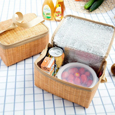 Nešiojamas pintinio rotango lauko iškylų maišas, atsparus vandeniui indams, izoliuotas terminis aušintuvas maisto konteinerių krepšelis stovyklavimo piknikui