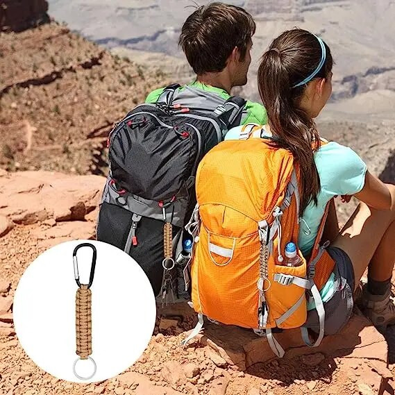 Paracordové kľúčenky s karabínou, pletené paracordové šnúrky na krk, úžitková súprava na prežitie, háčik na klip pre outdoorový kempingový turistický batoh