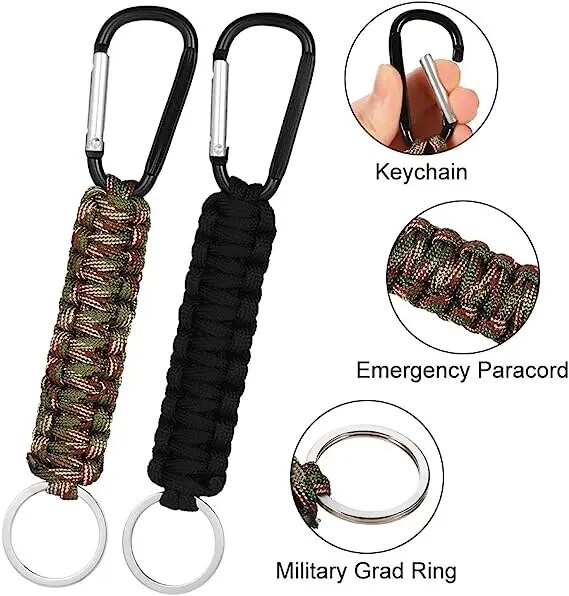 Paracordové kľúčenky s karabínou, pletené paracordové šnúrky na krk, úžitková súprava na prežitie, háčik na klip pre outdoorový kempingový turistický batoh