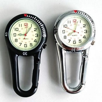 Fob кръгъл циферблат арабски цифри кварцов аналогов часовник с щипка часовник с кука за открито карабинер щипка за ключодържател Къмпинг Туристически часовници