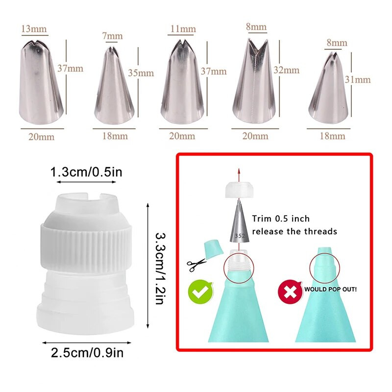 6 tk. komplekti lehed düüsid roostevabast terasest jäätumine torud otsikud otsikud kondiitritoodete näpunäited fondant koogi küpsetamiseks kaunistustööriistad