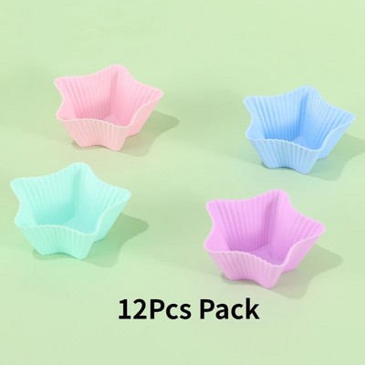 Korduvkasutatavad silikoonist küpsetustopsid, muffinivooderdised – pakis 12 tk, mitmevärviline silikoonist koogivormi 3D