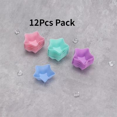 Korduvkasutatavad silikoonist küpsetustopsid, muffinivooderdised – pakis 12 tk, mitmevärviline silikoonist koogivormi 3D