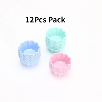 Korduvkasutatavad silikoonist küpsetustopsid, muffinivooderdised – pakis 12 tk, mitmevärviline silikoonist koogivormi 3D