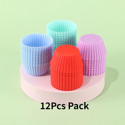 Korduvkasutatavad silikoonist küpsetustopsid, muffinivooderdised – pakis 12 tk, mitmevärviline silikoonist koogivormi 3D