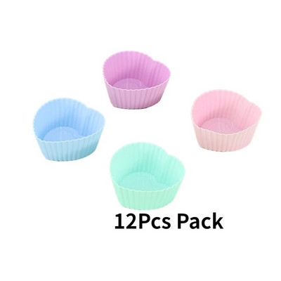 Korduvkasutatavad silikoonist küpsetustopsid, muffinivooderdised – pakis 12 tk, mitmevärviline silikoonist koogivormi 3D