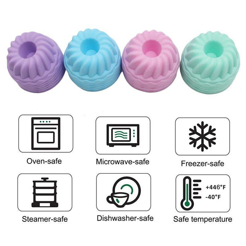 Korduvkasutatavad silikoonist küpsetustopsid, muffinivooderdised – pakis 12 tk, mitmevärviline silikoonist koogivormi 3D