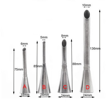 1-4 бр. Накрайници за тръби за глазура за крем от неръждаема стомана Накрайници за бутер еклер Тръби за пълнене на кексчета Инжектор за сладкиши Накрайници за тръби