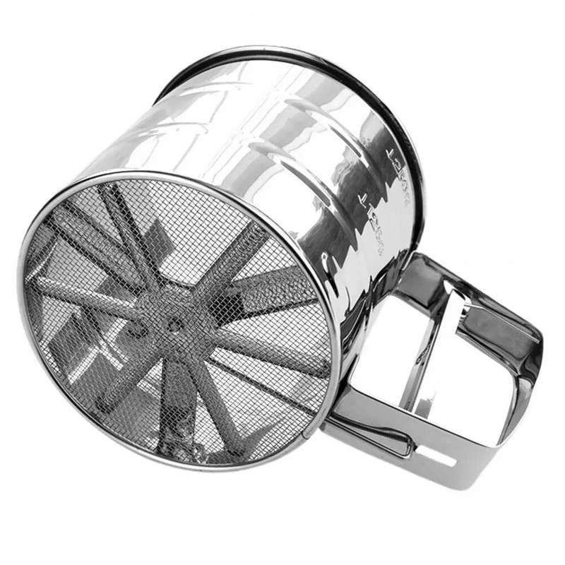 Kepimo miltų sietelis, dvigubo sluoksnio smulkaus tinklelio miltelinio cukraus plaktuvas Duster rankinis nerūdijančio plieno pyrago miltų sieto įrankis