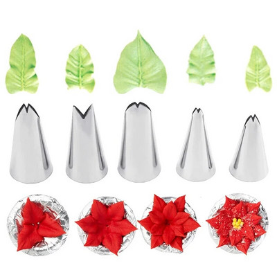 BCMJHWT 5tk Lilled Tulbid Rose Otsik 5tk Lehtede kroonleht Metallist Nail Decor Lifter Fondant Cream Transfer Küpsetus Kondiitritooted Köögitööriist