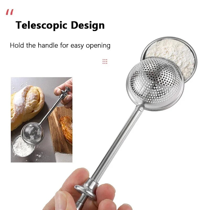 Jahupulbri loksuti filter Lusikas pagaritolmupulk suhkruvürtside jaoks 304 roostevabast terasest jahu-suhkrupulbri sõelad Köögitööriist