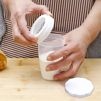 Πλαστικό χειροκίνητο σέικερ πούδρας Διχτυωτό αλεύρι μπουλόνι κοσκινιστικό εγχειρίδιο Ζάχαρη Icing Shaker Baking Shaker Sieve DIY Εργαλείο κουζίνας