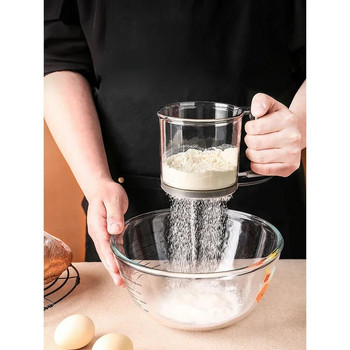 Кухненско сито за брашно Ръчно полуавтоматично сито за захар Шейкър за прах Дръжка Мерителна чаша Инструмент за правене Кухненски инструменти за печене