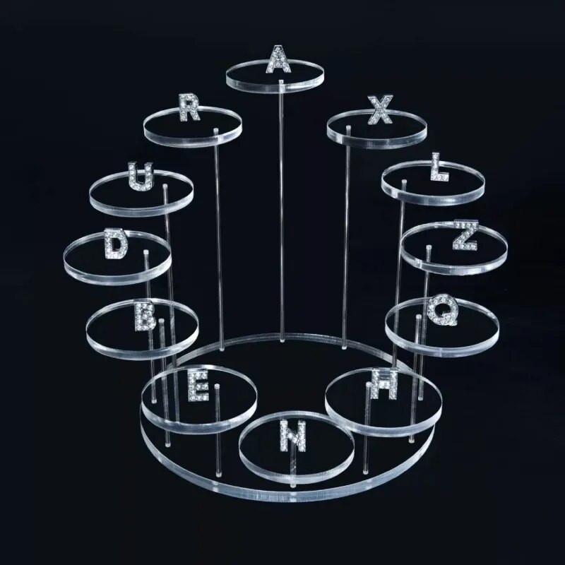 Akrüülist ümmargune tassikoogirest, ehete kooginäitus, magustoiduriiul, pulmapeo kaunistus