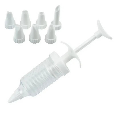 1 Plastist kaheksasuuline koogile kinnitatav lillesuu koos süstlaga küpsetusotsikutega jaoturi komplekt Jäätiste kondiitritoodete kreemi kaunistamiseks