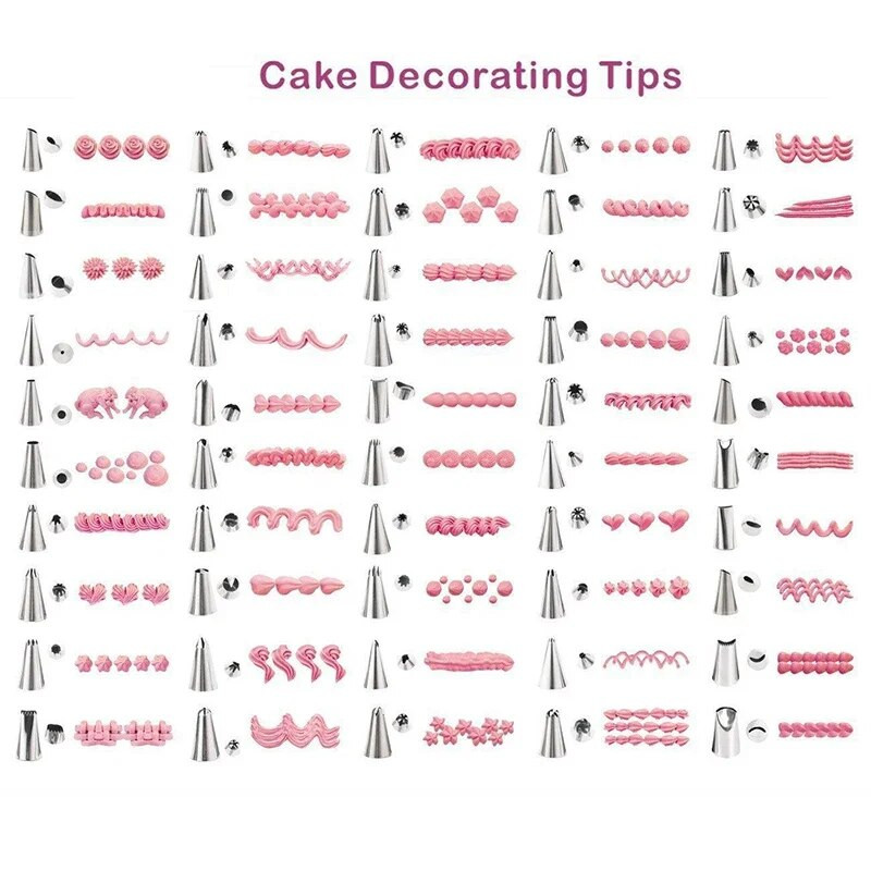 8 tk/kott Silikoonist glasuurist kondiitritoodete kott + 6 roostevabast terasest koogiotsikut + 1 koogikaunistuskonverter, koogitööriistad