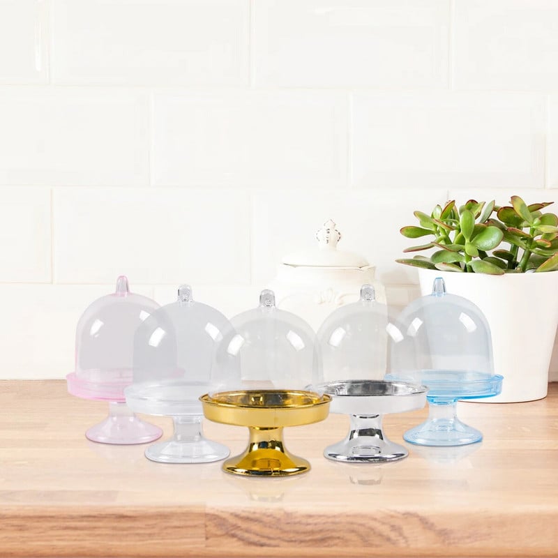 10 vnt Mini keksiukų stovo lėkštės su dangteliu skaidraus plastiko saldainių vitrinos Gimtadienio vakarėlio vestuvių papuošalai Kalėdų reikmenys