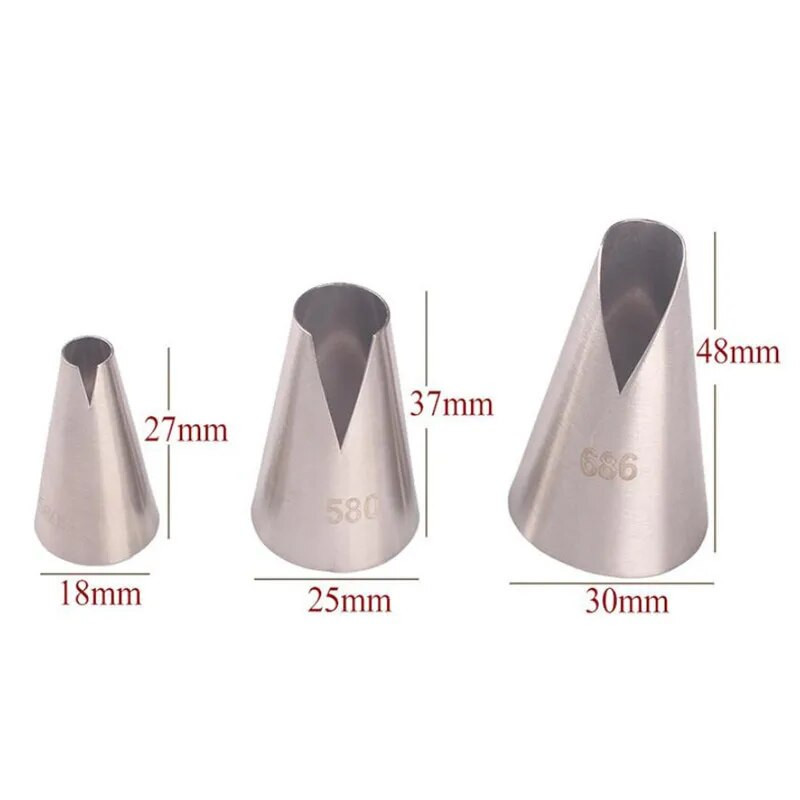 #686#580#580S Συμβουλές διακόσμησης κέικ Σετ ακροφύσια σωληνώσεων γλάσου ζαχαροπλαστικής από ανοξείδωτο ατσάλι Μεγάλο λουλούδι Συμβουλές διακόσμησης κρέμας ακροφύσιο 3 τμχ