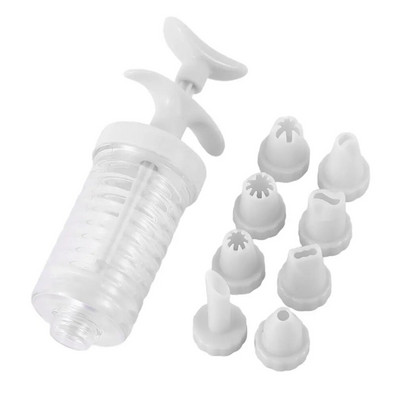 8 toruotsikut koos süstlaga Plastikust kooreküpsetusotsiku dosaator Jäätisetainakreemi näpunäited Taignatoru kaunistamise tööriist