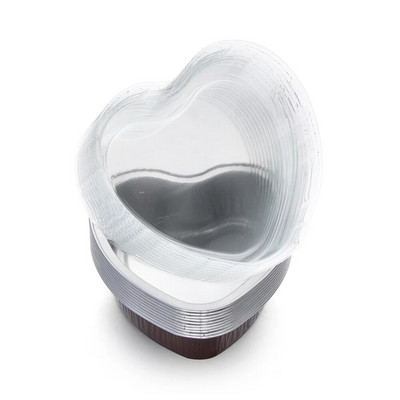 10 szett 100 ml-es alumínium fólia tortaforma szív alakú cupcake csésze fedővel, lapos tepsi anyák napi esküvői születésnapra