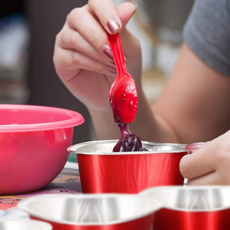 10 szett 100 ml-es alumínium fólia tortaforma szív alakú cupcake csésze fedővel, lapos tepsi anyák napi esküvői születésnapra