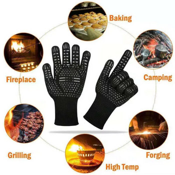 Удебелени ръкавици за барбекю Високотемпературни ръкавици за фурна 500 800 градуса Огнеустойчиви барбекю топлоизолирани ръкавици за микровълнова печка