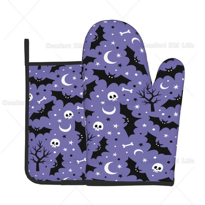 Halloweeni nahkhiirte lilledega ahjukindad ja potihoidjad Kuumakindlad ja libisemiskindlad köögiahjukindad grillimiseks grillimiseks