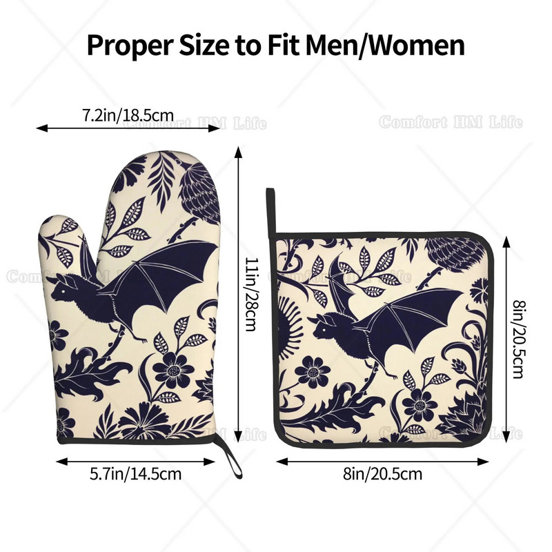 Halloweeni nahkhiirte lilledega ahjukindad ja potihoidjad Kuumakindlad ja libisemiskindlad köögiahjukindad grillimiseks grillimiseks