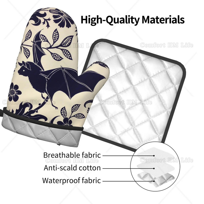 Halloweeni nahkhiirte lilledega ahjukindad ja potihoidjad Kuumakindlad ja libisemiskindlad köögiahjukindad grillimiseks grillimiseks