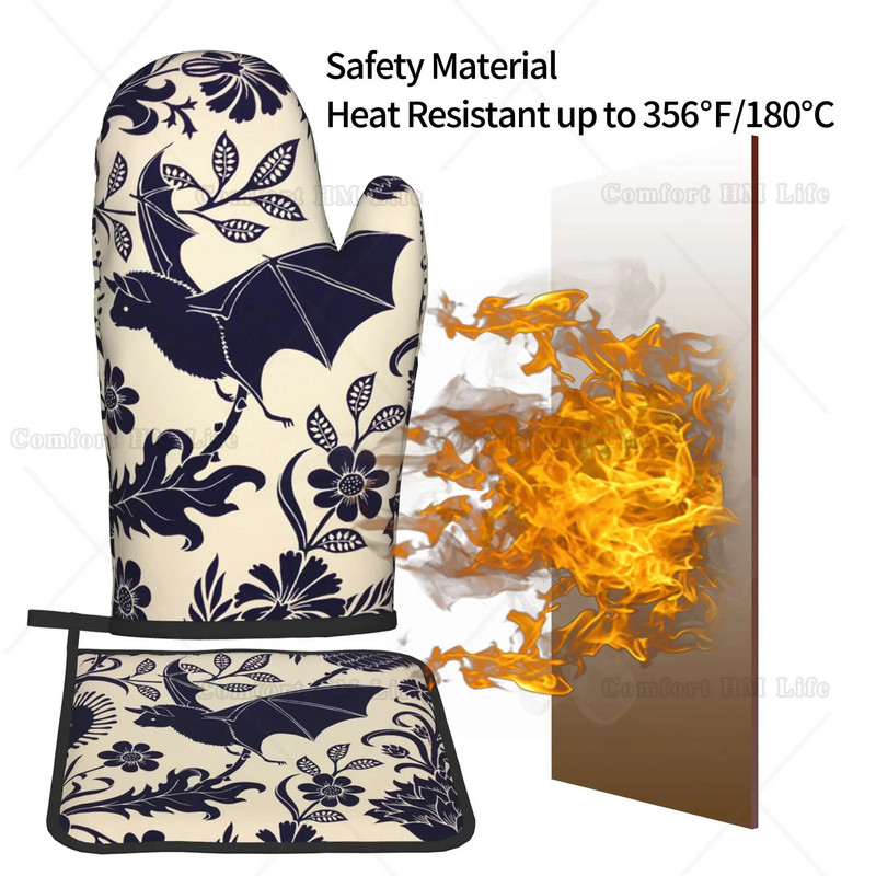 Halloweeni nahkhiirte lilledega ahjukindad ja potihoidjad Kuumakindlad ja libisemiskindlad köögiahjukindad grillimiseks grillimiseks