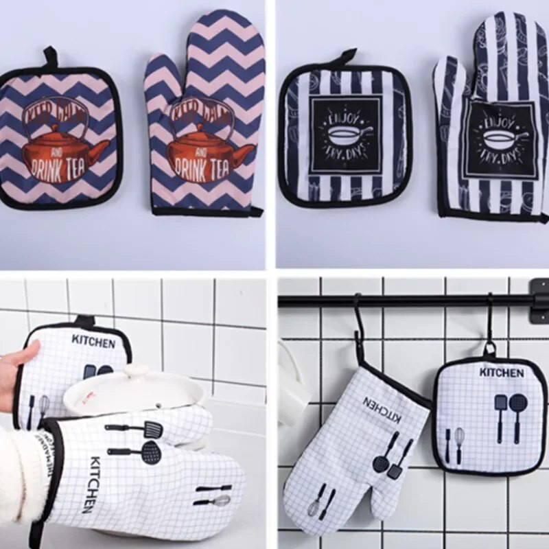 2 ks/sada mikrovlnných rukavíc na pečenie BBQ, bavlnených, roztomilých rukavíc do rúry, žiaruvzdorných ľanu, protišmykových kuchynských nástrojov na varenie