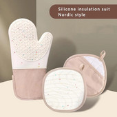 1 TK Köögi ahjukindad Silikoonist ja puuvillast kahekihilised kuumutuskindad / BBQ kuuma ahjukindad / grillkindad vastupidavad