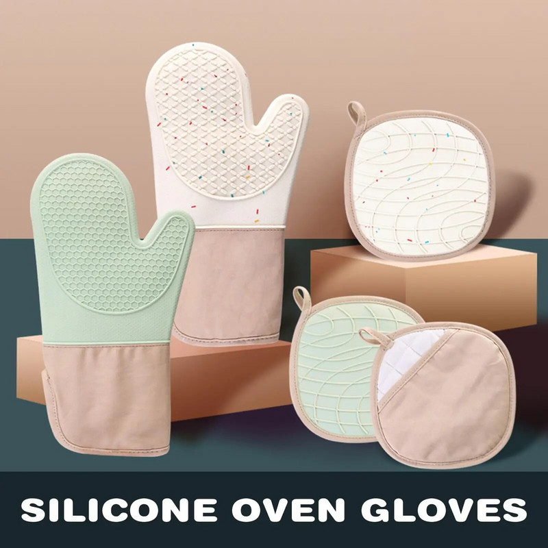 1 TK Köögi ahjukindad Silikoonist ja puuvillast kahekihilised kuumutuskindad / BBQ kuuma ahjukindad / grillkindad vastupidavad