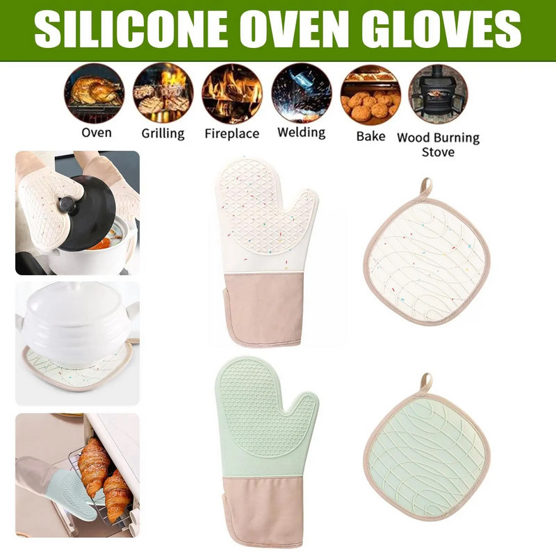 1 TK Köögi ahjukindad Silikoonist ja puuvillast kahekihilised kuumutuskindad / BBQ kuuma ahjukindad / grillkindad vastupidavad