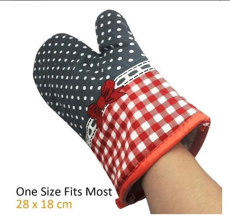 Kuchynské varenie Bavlnené rukavice do mikrovlnnej rúry Mits Podložka na hrniec Tepelne chránené béžové dlhé gumené rukavice