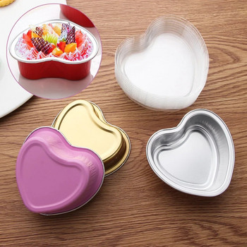 10 Σετ 100 ml φύλλο αλουμινίου σε σχήμα καρδιάς για κέικ Cupcake Cup με καπάκια Bakeware Cup πουτίγκα Εργαλεία κέικ Εργαλεία κουζίνας