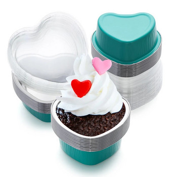 10 Σετ 100 ml φύλλο αλουμινίου σε σχήμα καρδιάς για κέικ Cupcake Cup με καπάκια Bakeware Cup πουτίγκα Εργαλεία κέικ Εργαλεία κουζίνας