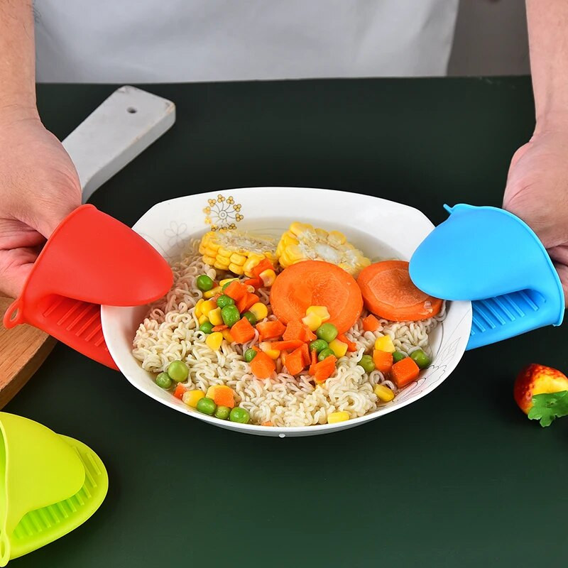 2db Mini szilikon hőálló szigetelő tapadásmentes csúszásgátló mikrohullámú kesztyűk edénytartó sütőkesztyű