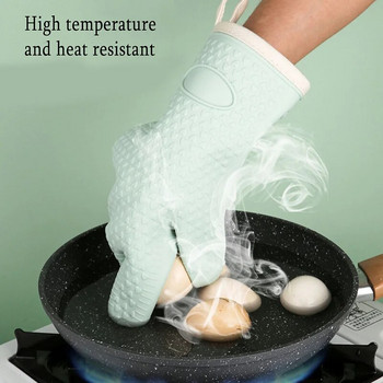 1 чифт ръкавици за барбекю Силиконова топлоустойчива ръкавица Ръкавици за кухненска микровълнова фурна 300 градуса огнеупорни и неплъзгащи се ръкавици за барбекю