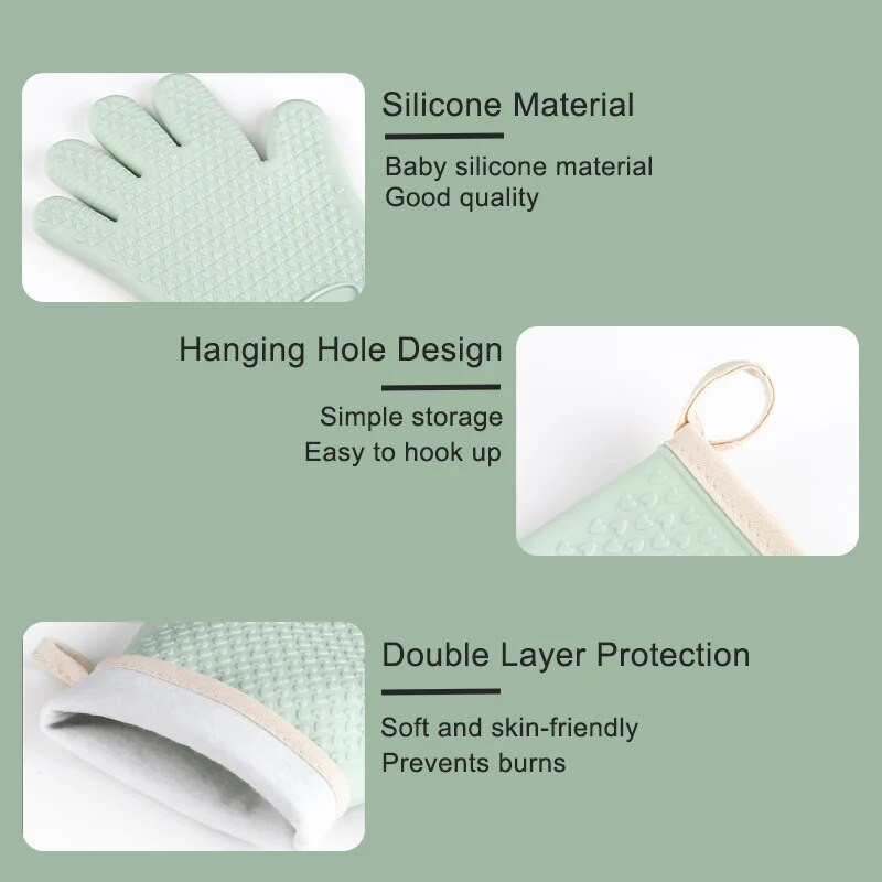 1 pár grilovacích rukavíc, silikónové žiaruvzdorné rukavice, kuchynské rukavice do mikrovlnnej rúry, 300 stupňov ohňovzdorné a protišmykové grilovacie rukavice