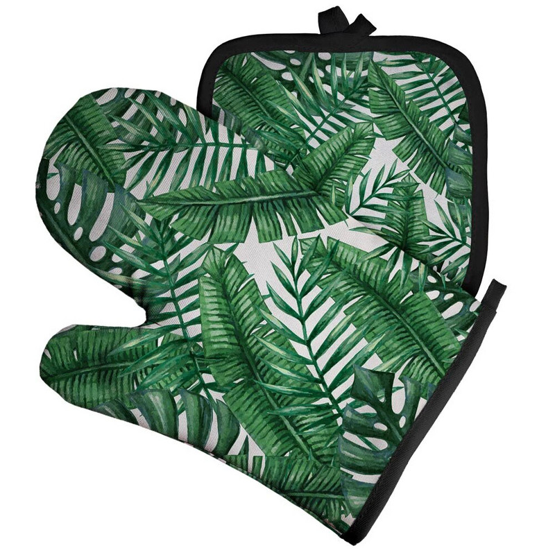 Rastlinný vzor polyesterové rukavice na pečenie, žiaruvzdorné rukavice na pečenie a podložka do kuchyne, retro vzor, izolované rukavice