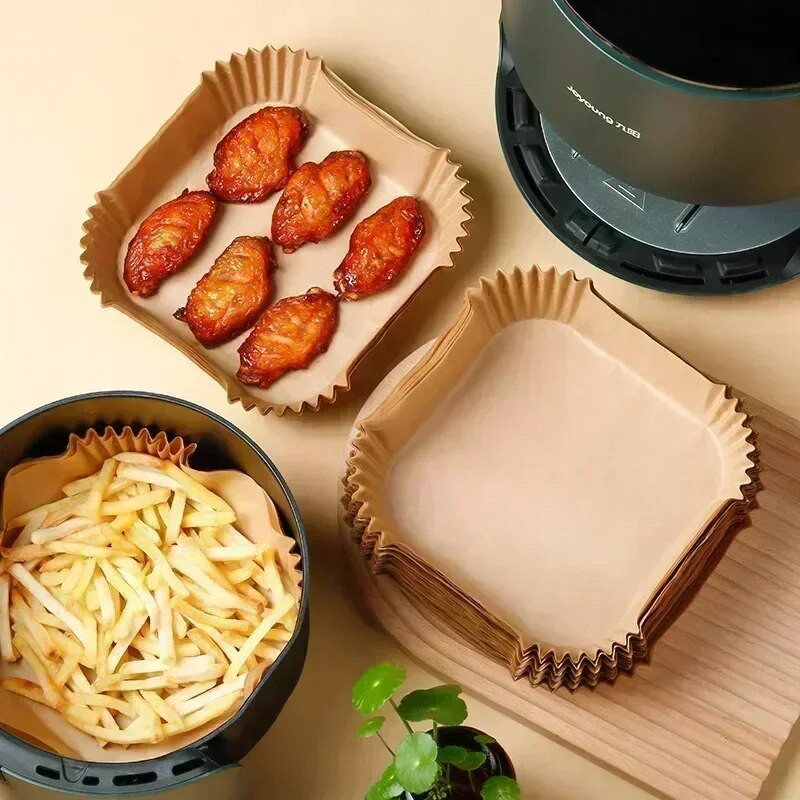 50/100 τεμ. Air Fryer Χαρτί μιας χρήσης Τετράγωνο στρογγυλό χαρτί ψησίματος Πιάτο μπάρμπεκιου Αντικολλητικό ματ κουζίνας φούρνου χαρτί απορροφητικό λάδι