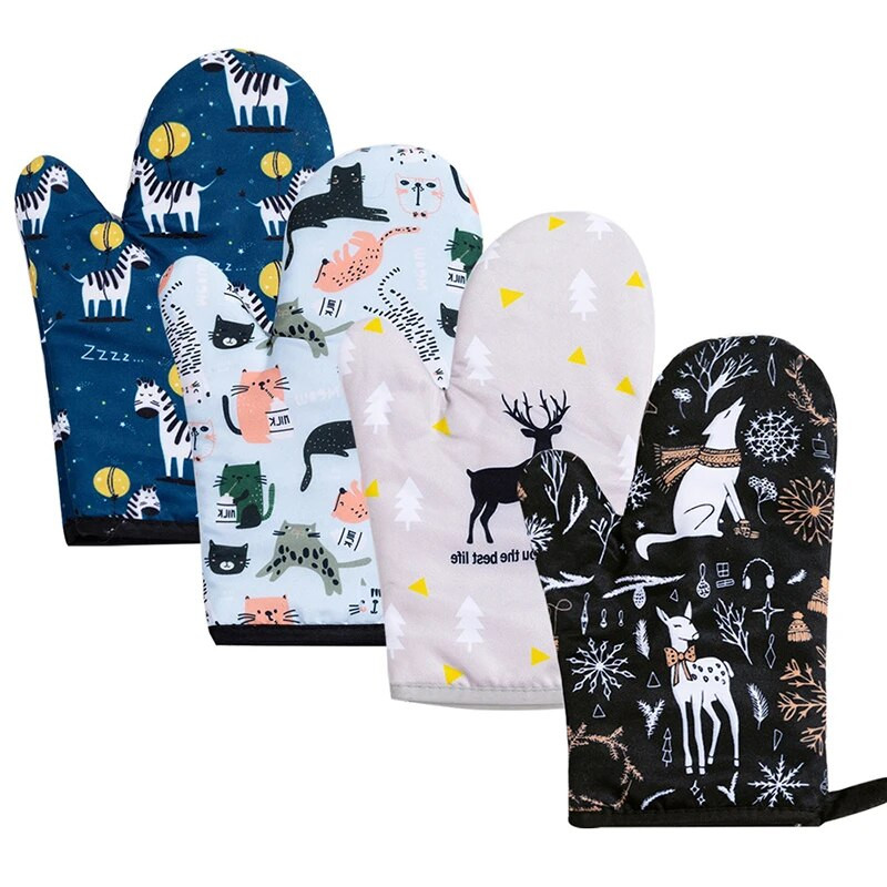 1 tk köögi paksendatud mikrolaineahju ahjukindad Loomade läbipaistva trükiga majapidamises isoleeritud küpsetuskindad