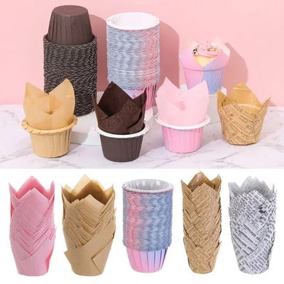 50 τμχ Λαδόχαρτο για κέικ Δίσκος Cupcake Liners Cupcake Χαρτί τουλίπα Φλυτζάνια ψησίματος Κέικ για muffin Φλυτζάνια Bakeware Εργαλεία ζαχαροπλαστικής