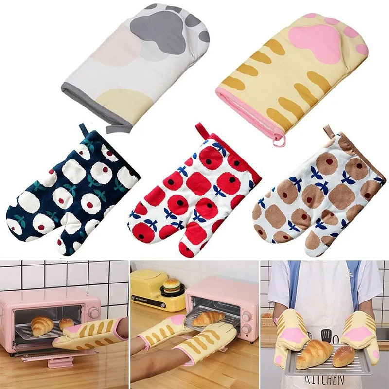 1vnt 3D animacinių filmų gyvūnų kačių letenos orkaitės pirštinės ilgos medvilninės kepimo izoliacinės pirštinės mikrobangų krosnelėje atsparios karščiui neslystančios virtuvės pirštinės