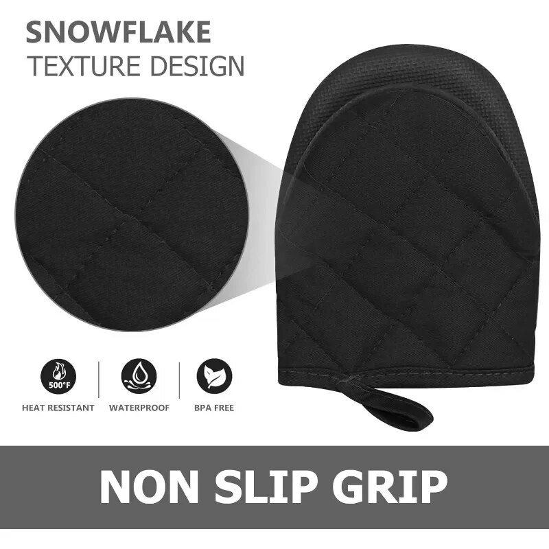 1 pár krátkych kuchynských chňapiek, silikónové kuchynské rukavice do rúry, vysoko tepelne odolné 500℉ s protišmykovým povrchom a závesným pútkom, čierne