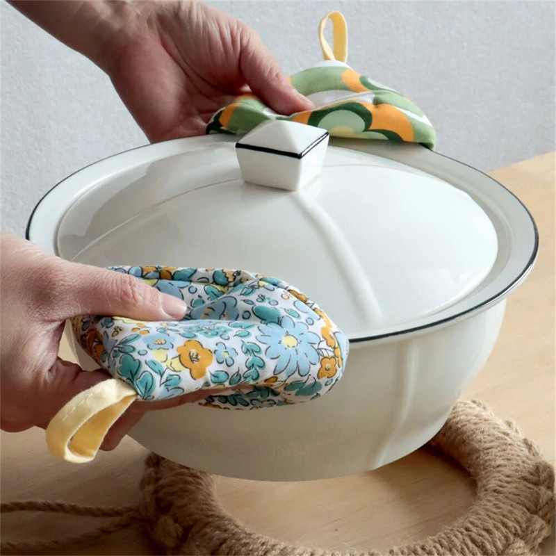 Bavlnená prešívaná trojuholníková čiapka na hrniec, proti obareniu, tepelná izolácia, kryt na hrniec, kuchynská zapekacia žehlička, hrniec, rukavice na rukoväť hrnca