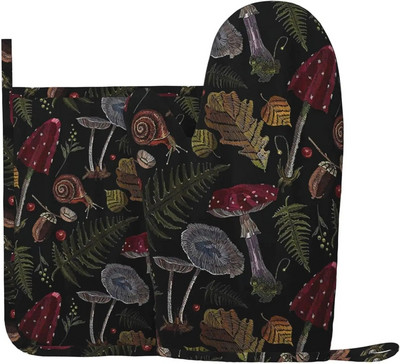 Seenekunsti ahjukindad ja potihoidjate komplektid, vastupidavad taaskasutatud täidisega silikoonist libisemiskindlad BBQ-kindad kööki