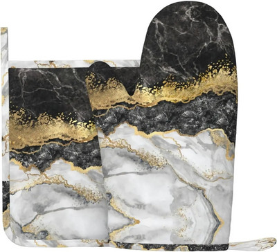 Seenekunsti ahjukindad ja potihoidjate komplektid, vastupidavad taaskasutatud täidisega silikoonist libisemiskindlad BBQ-kindad kööki