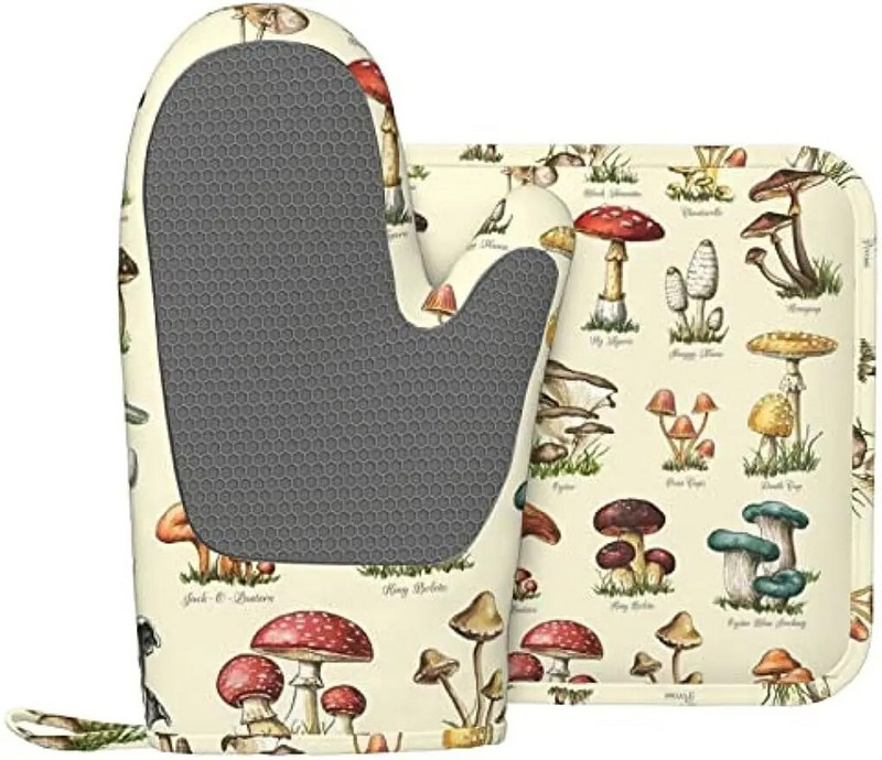 Seenekunsti ahjukindad ja potihoidjate komplektid, vastupidavad taaskasutatud täidisega silikoonist libisemiskindlad BBQ-kindad kööki